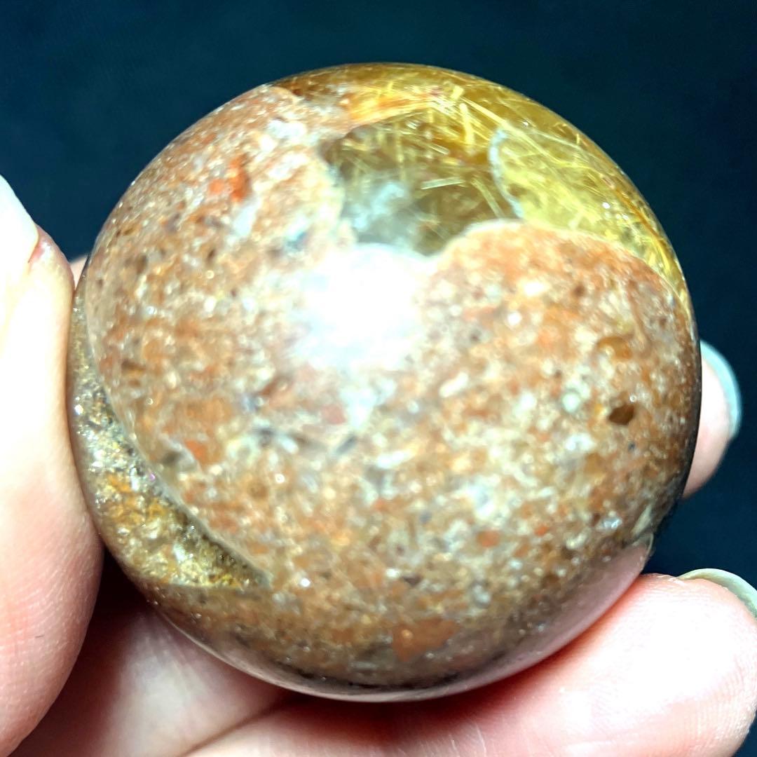 38mm ゴールドルチルクォーツ　丸玉　スフィア　金針水晶