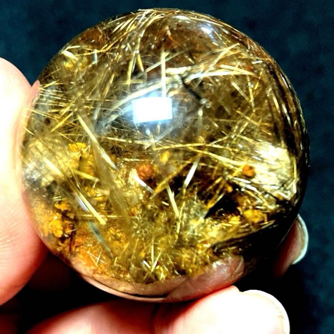 38mm ゴールドルチルクォーツ　丸玉　スフィア　金針水晶