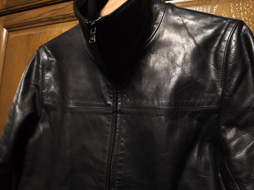 ラウンジリザード　ハイネック カウレザージャケット　サイズ3　ブラック