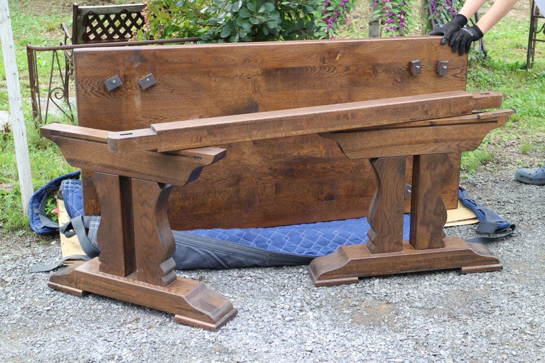 天然木総ナラ材ダイニングテーブル　重厚天然総オーク無垢ハープ型楔脚購入時70万！