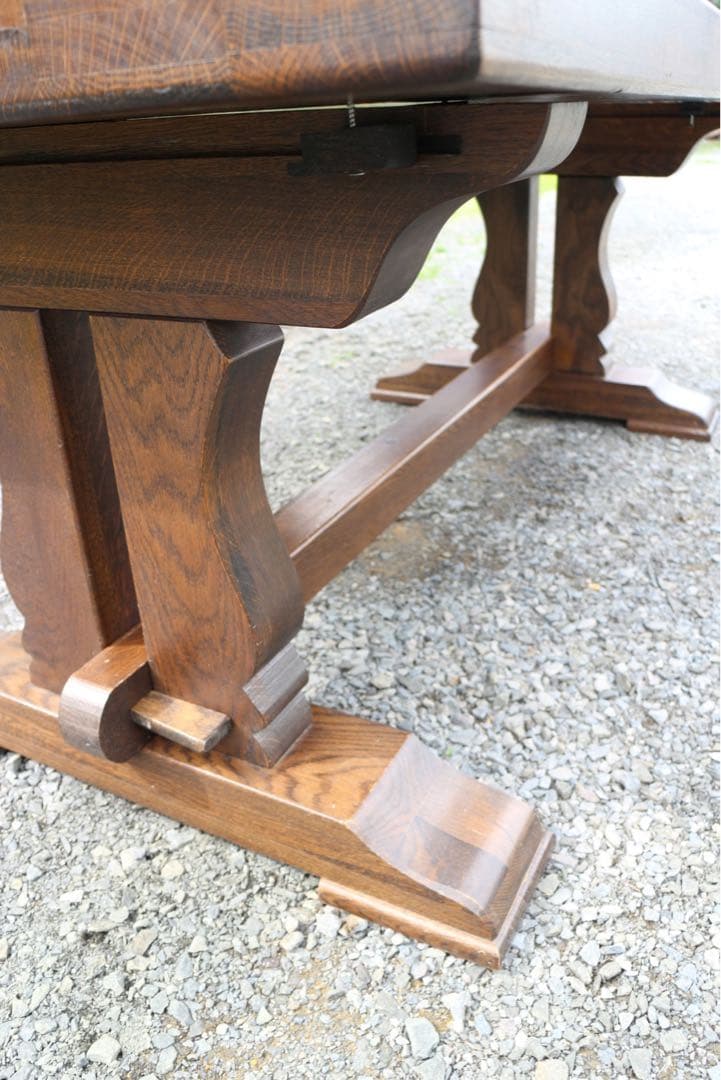 天然木総ナラ材ダイニングテーブル　重厚天然総オーク無垢ハープ型楔脚購入時70万！