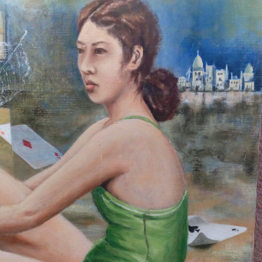 四国土佐地方旧家所蔵７２.５✕６０センチサイズ昭和時代卓越した技量油絵当時物