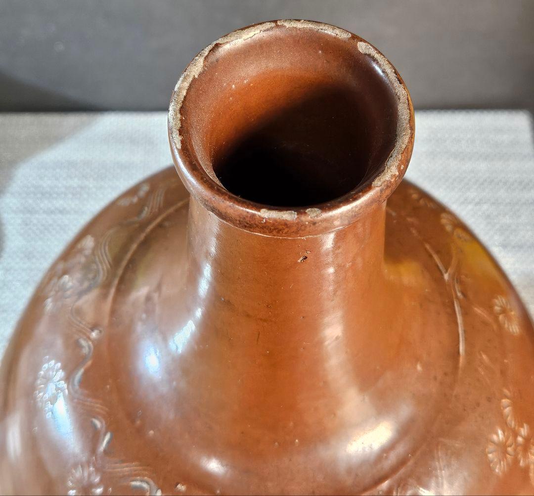 明治時代　古備前系　古丹波系　古瀬戸系 花印　糸目文様　高37.6cm　大徳利