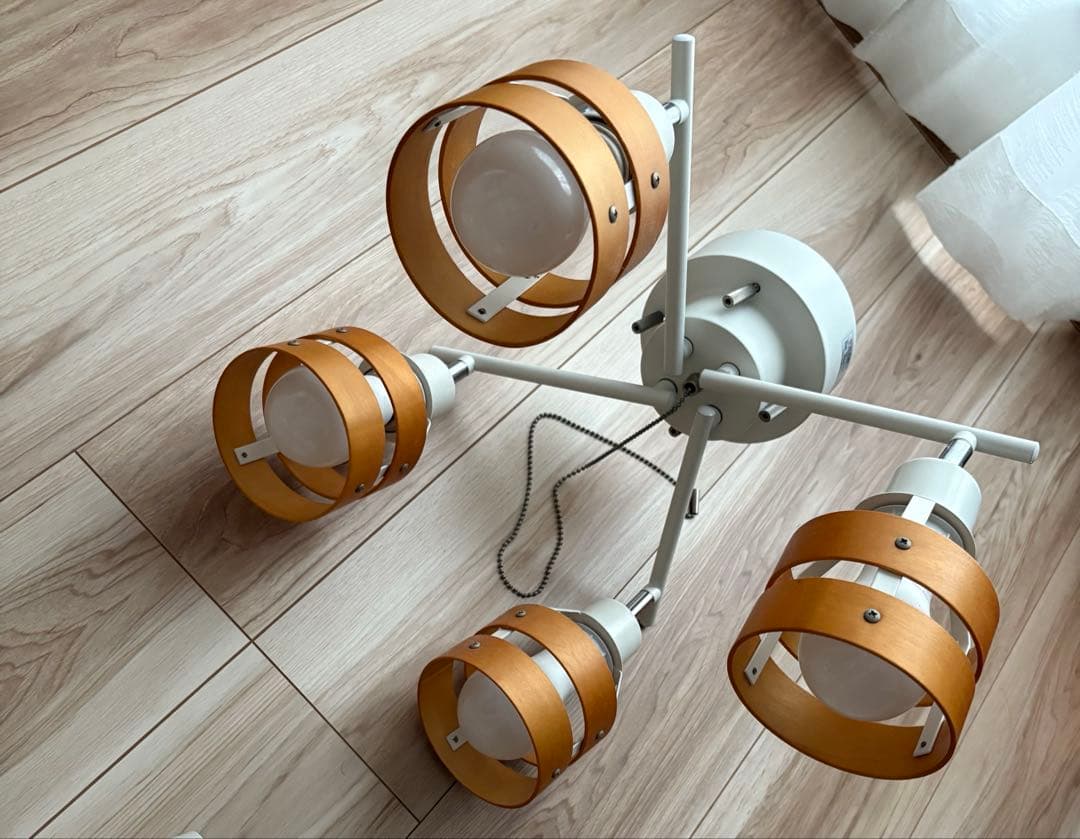 【2セット】4灯シーリングライト/調光可　ナチュラル　ブラウン