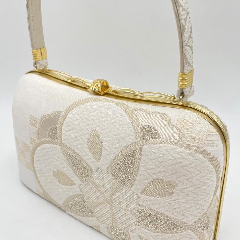 日本謹製　振袖バッグ 草履　セット　高級西陣帯地 モール刺繍アイボリー