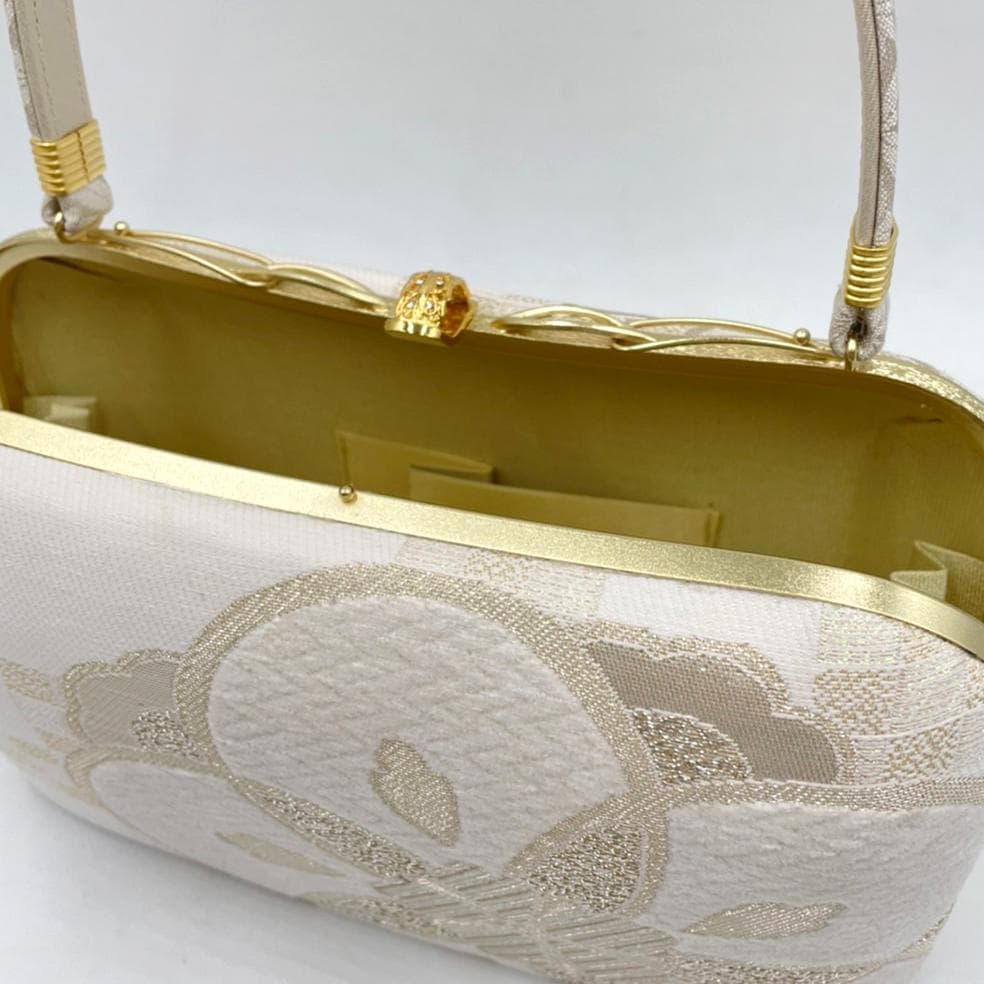 日本謹製　振袖バッグ 草履　セット　高級西陣帯地 モール刺繍アイボリー