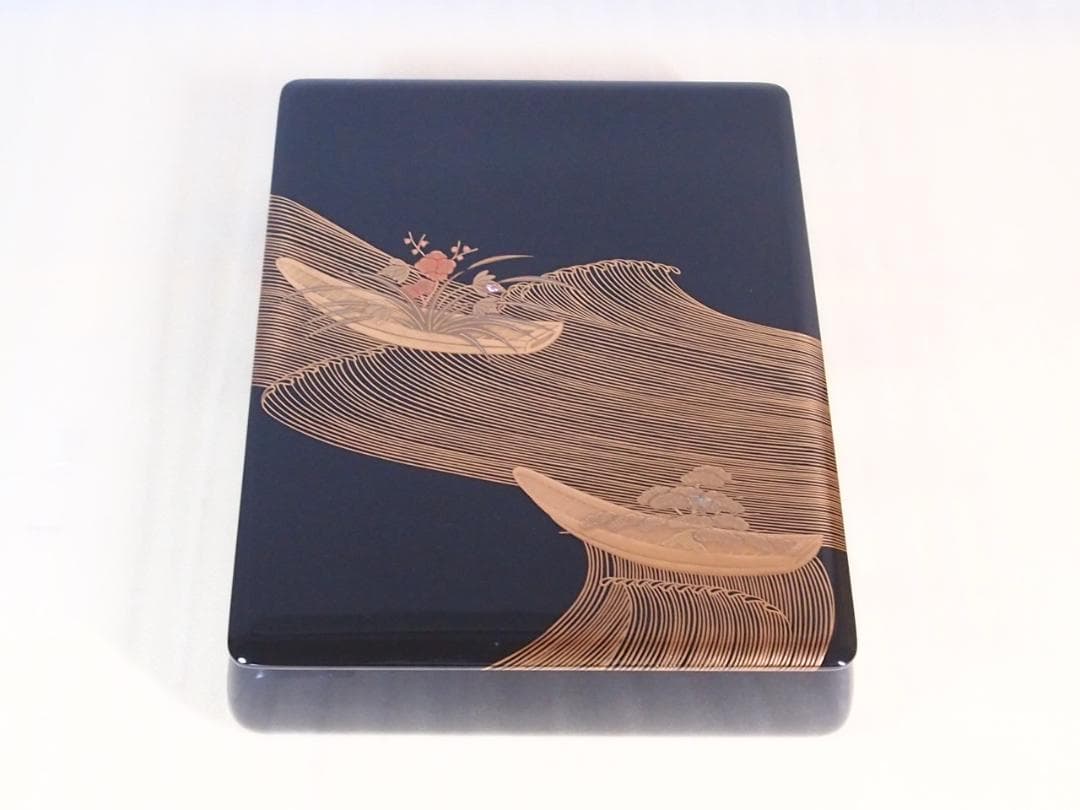 【高級・未使用】輪島塗 わじま慶塚 花舟蒔絵 文庫 小物入れ/レターケース/文箱