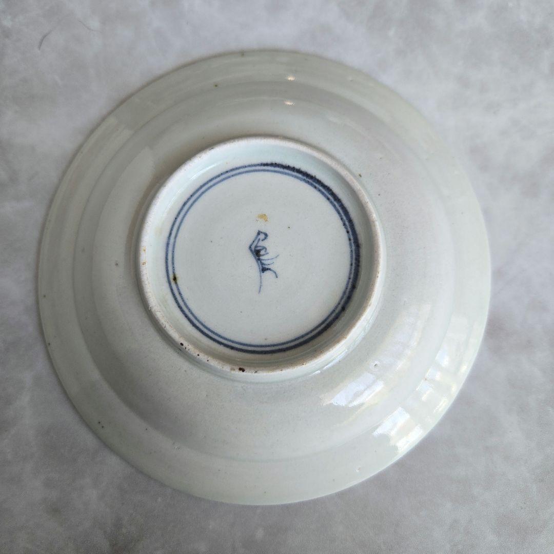 無傷　古伊万里　染付　4寸皿　鍔　江戸時代　陰陽　アンティーク　金継ぎ　金直し