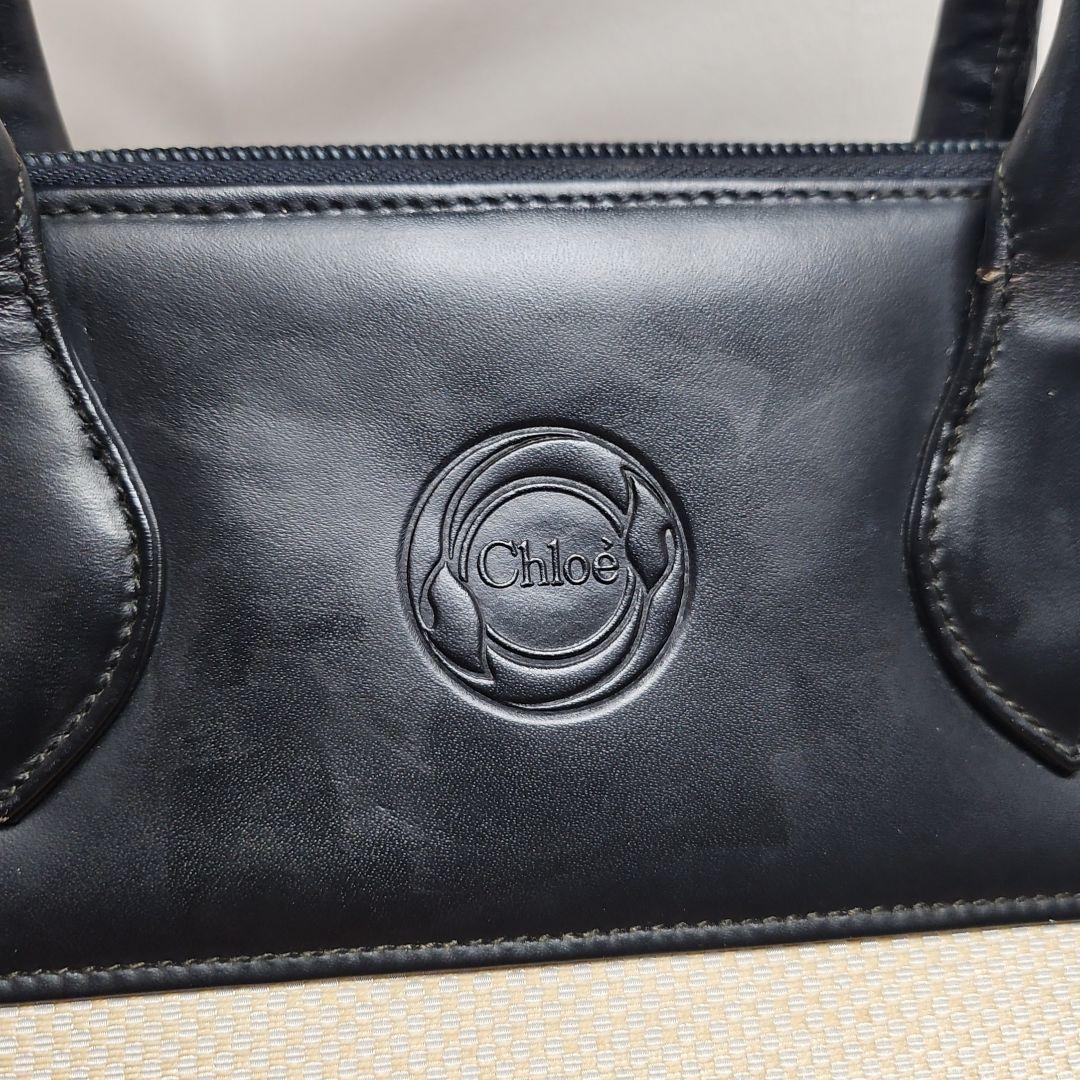 Chloe キャンバス レザー ハンドバッグ ブラック&ベージュ トートバッグ