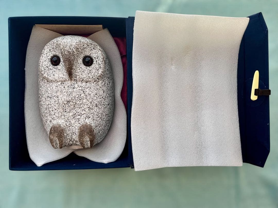 【希少】フクロウ 石彫 大小2点セット 野本昌広 ふくろう 梟 置物 オブジェ