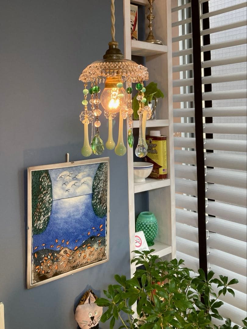 ミニシャンデリア　（メロンドロップ）1920年　フランスアンティーク　シェード