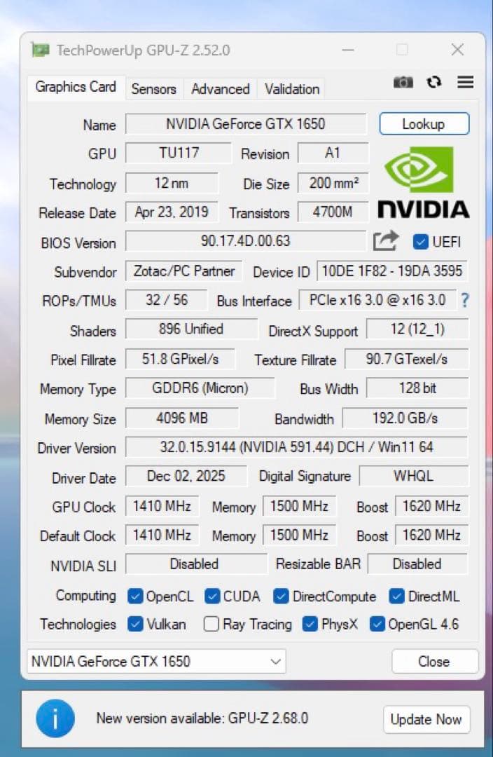 【Geforce】ZOTAC GTX1650