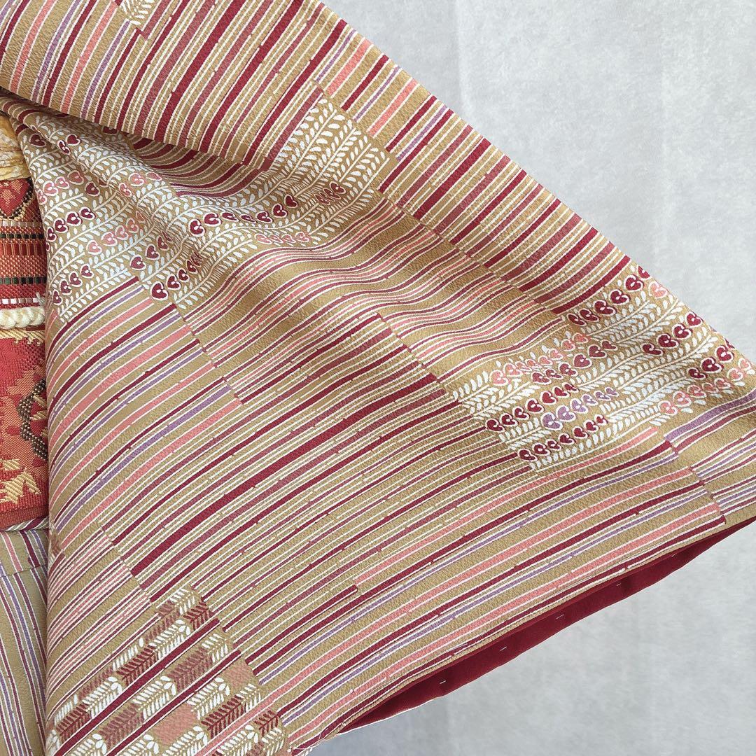 小紋　フルセット　着物　正絹　しつけ糸付き　ストライプ　温もり縞　民芸調　N2