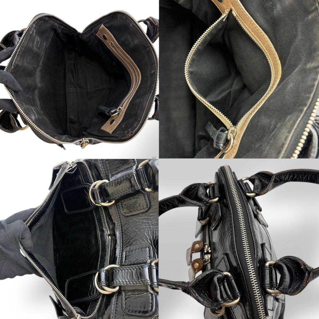 クロエ chloe ハンドバッグ 腕掛け パテントレザー 黒 ブラック ロゴ