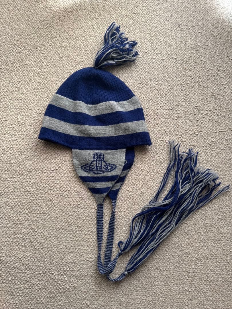 ヴィヴィアンウエスト ORB ウッドフラップ付ワッチ ニット帽 ネイビー グレー