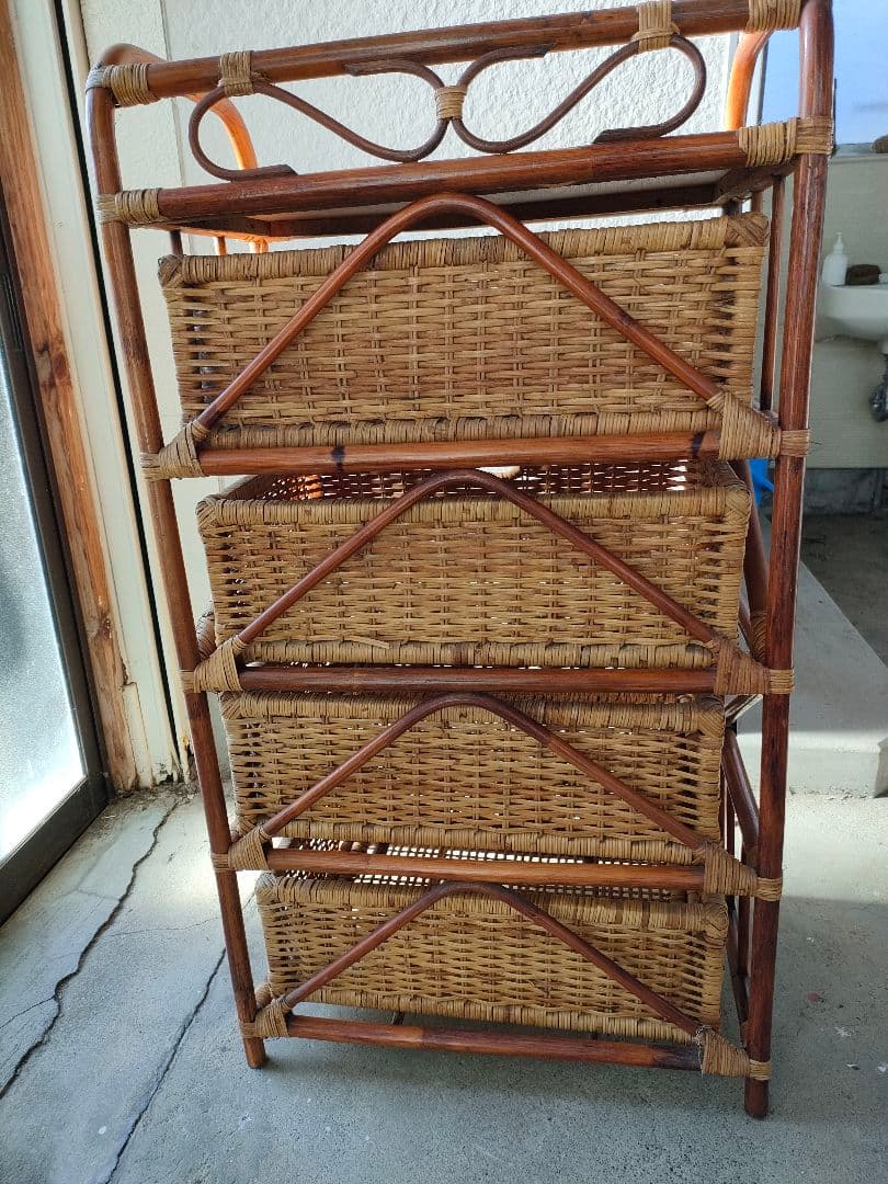 ●ヴィンテージ 籐 ラタン 4段 チェスト天然素材引き出しアジアン家具 和モダン