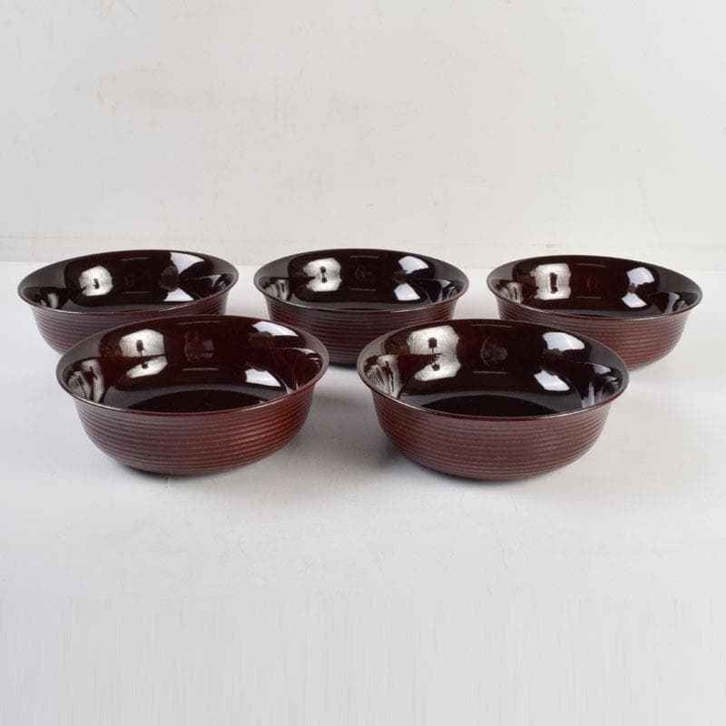 和食器　茶懐石　岡本漆専堂造　溜塗　呂久呂目鉢　五客　共箱　V　8935