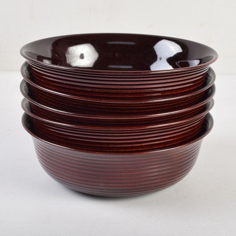 和食器　茶懐石　岡本漆専堂造　溜塗　呂久呂目鉢　五客　共箱　V　8935