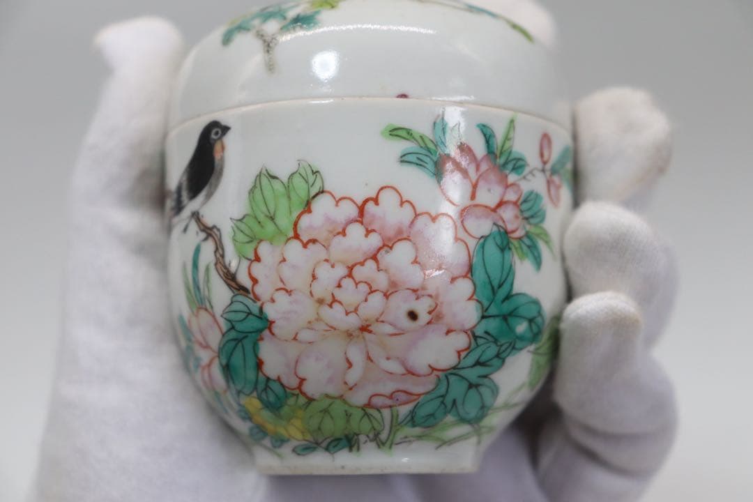 中国　粉彩　花鳥紋茶入　洪憲年製　送料込み0930