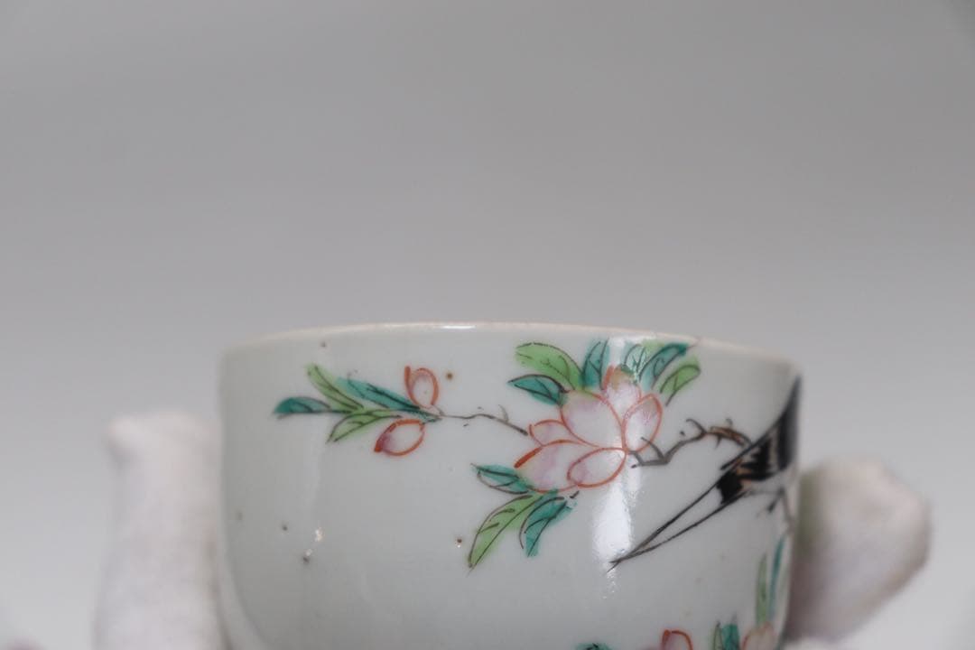 中国　粉彩　花鳥紋茶入　洪憲年製　送料込み0930