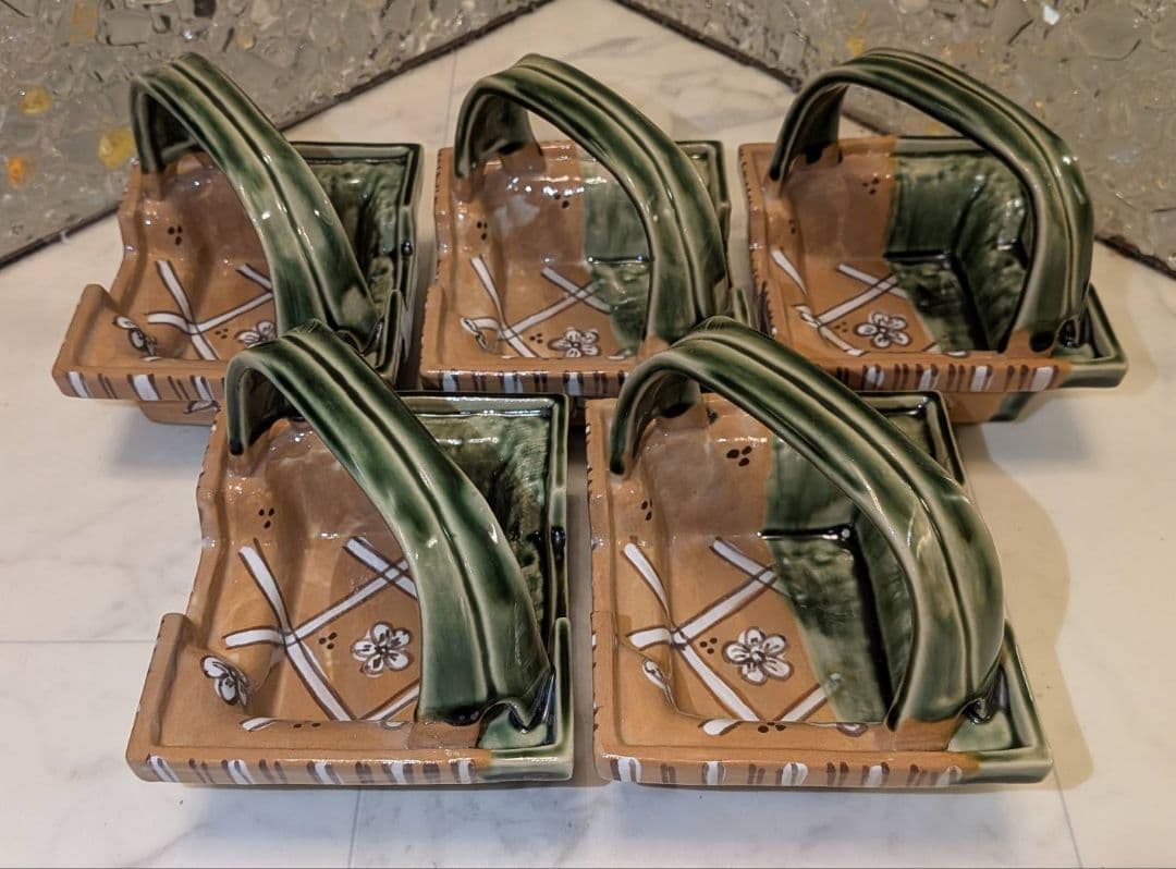 【最終値下げ】織部　手提げ　向付　5客　ビンテージ