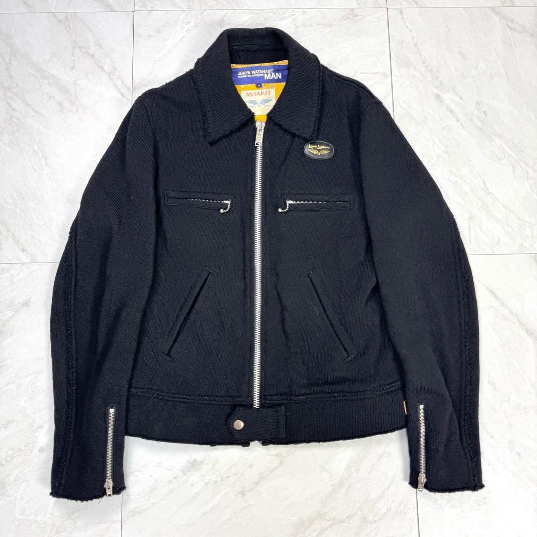 ジュンヤワタナベ コムデギャルソン ルイスレザー 縮絨 ニット ライダース M