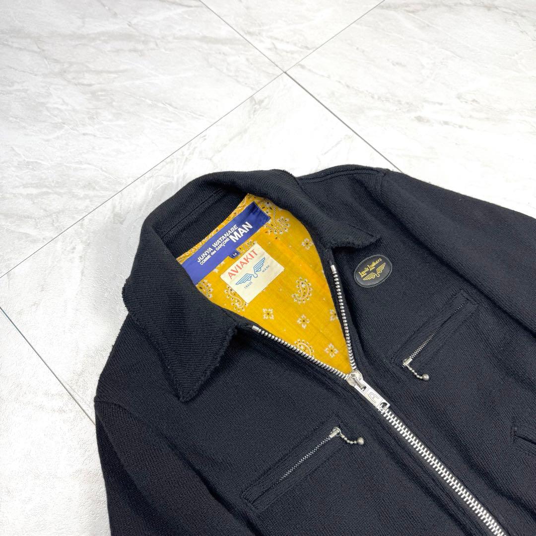 ジュンヤワタナベ コムデギャルソン ルイスレザー 縮絨 ニット ライダース M