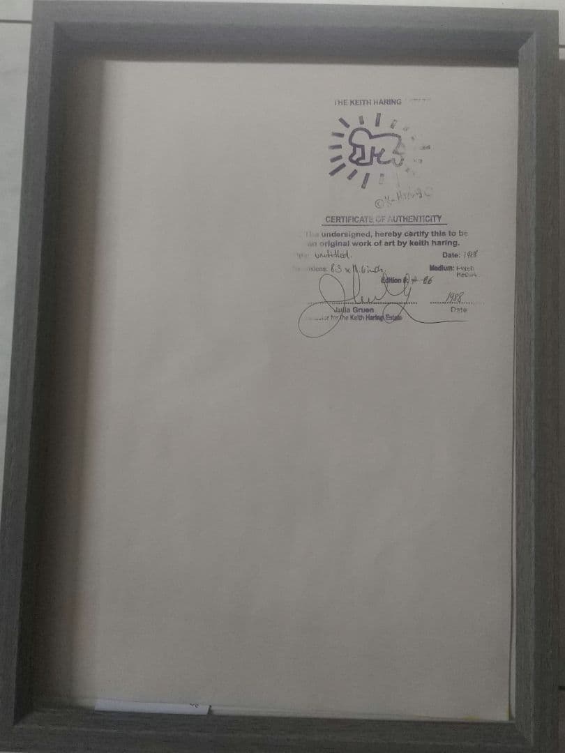 キースヘリング 原画 「円盤」直筆サイン /ミックスメディア 財団証明印