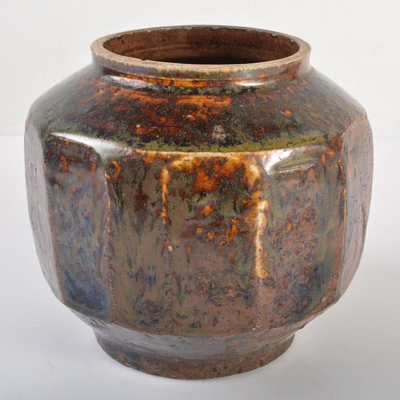 朝鮮美術　李朝　飴釉　面取壷　V　R6851