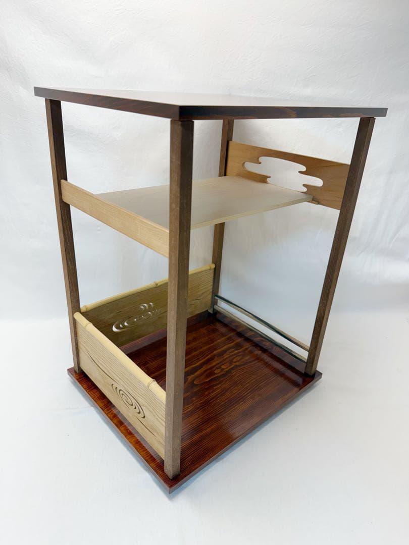 ほぼ未使用 茶道具 漆匠 前端春斎造 行雲棚 鵬雲斎好写 組み立式 共箱