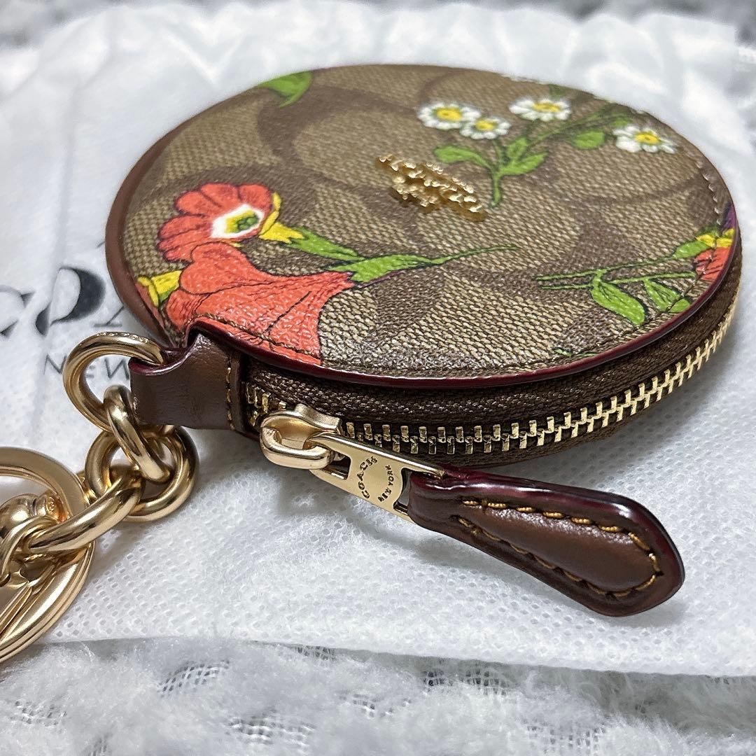 【美品】COACH サーキュラー ポーチ 花柄 バッグチャーム