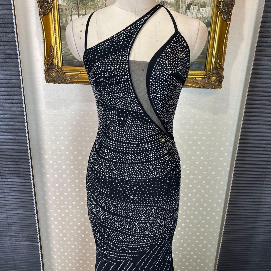 ブラック ストーン装飾 タイトフィットドレス