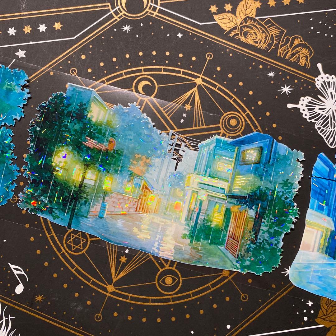 【9304】海外　マステ　中古巻　貝殻光マスキングテープ　雨景色　背景系