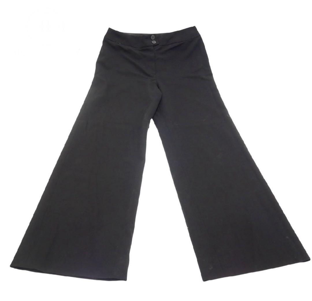 シャネルCHANELワイドパンツズボン黒ブラックココマーク２ボタンM38極美品