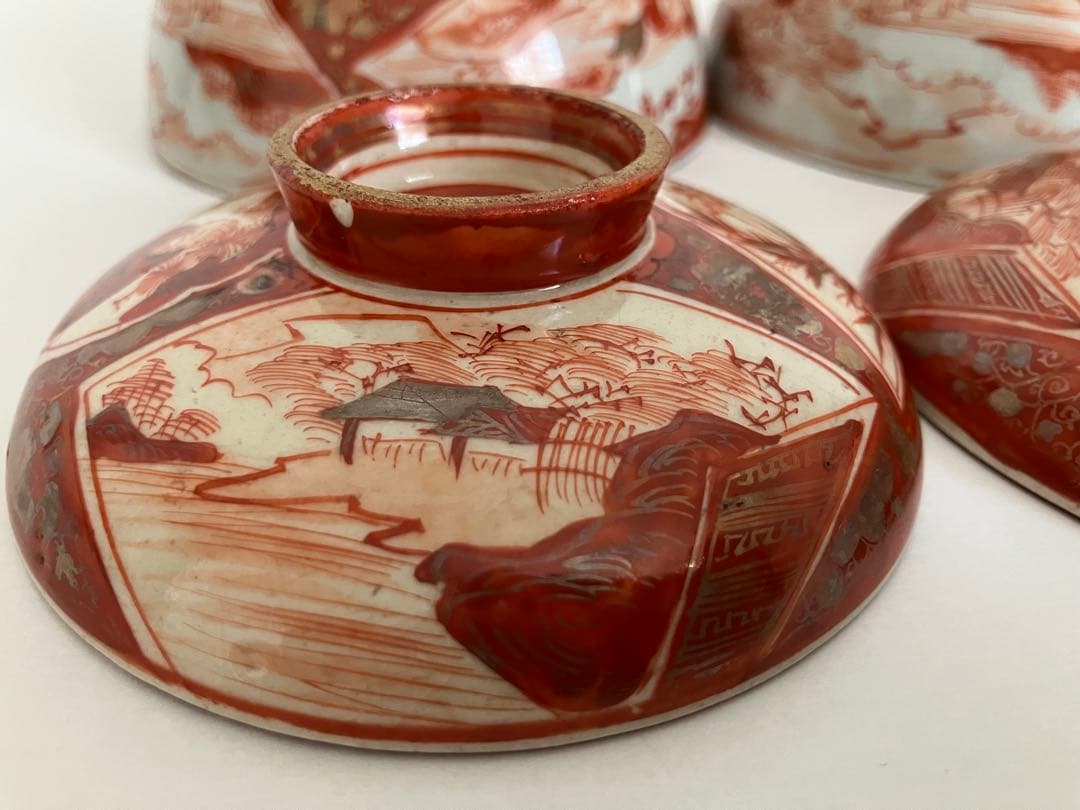 九谷★古九谷★蓋もの★煮物碗★赤絵金彩★窓絵★人物花鳥文★骨董★アンティーク