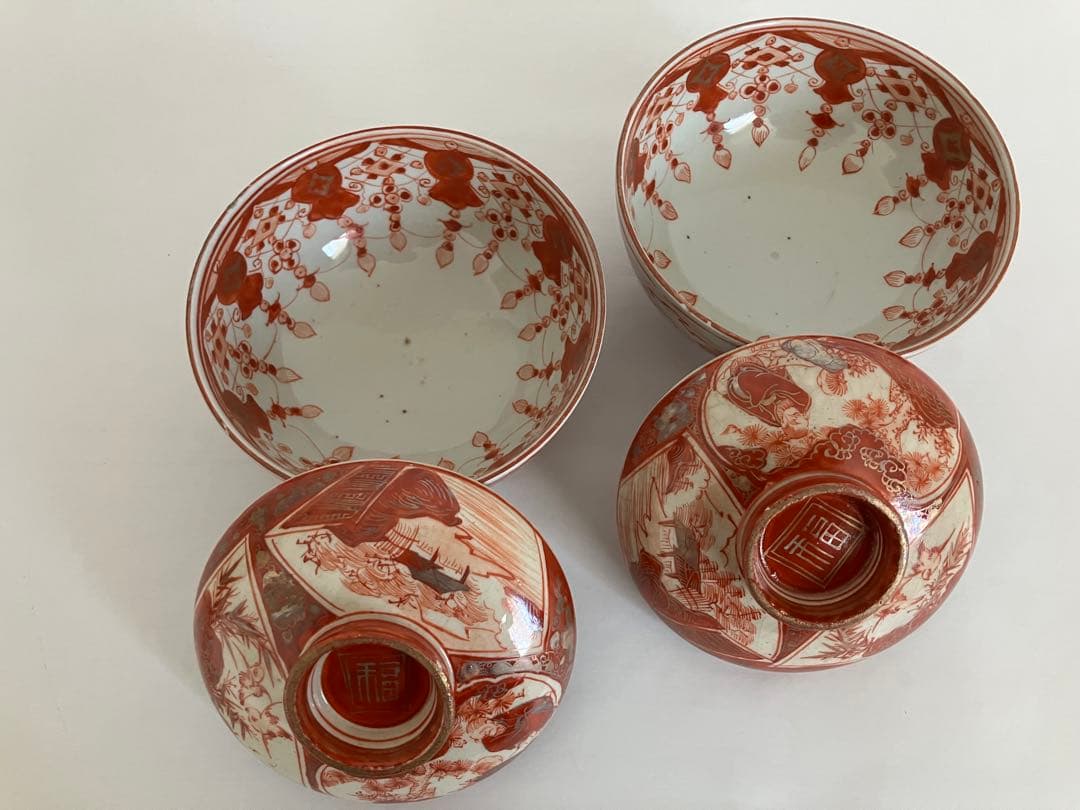 九谷★古九谷★蓋もの★煮物碗★赤絵金彩★窓絵★人物花鳥文★骨董★アンティーク