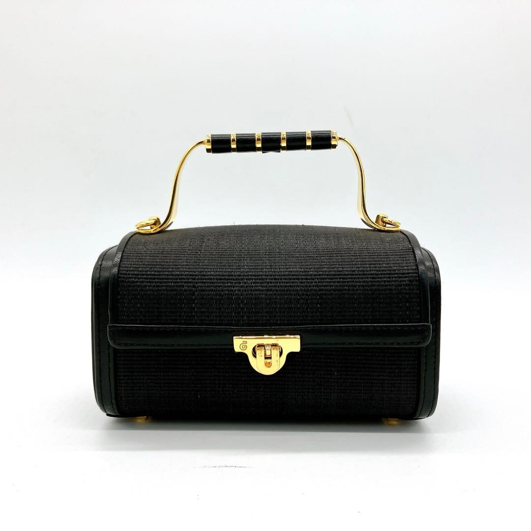 美品【COMTESSE】ミニバニティバッグ　ゴールド金具　ホースヘア　ブラック.