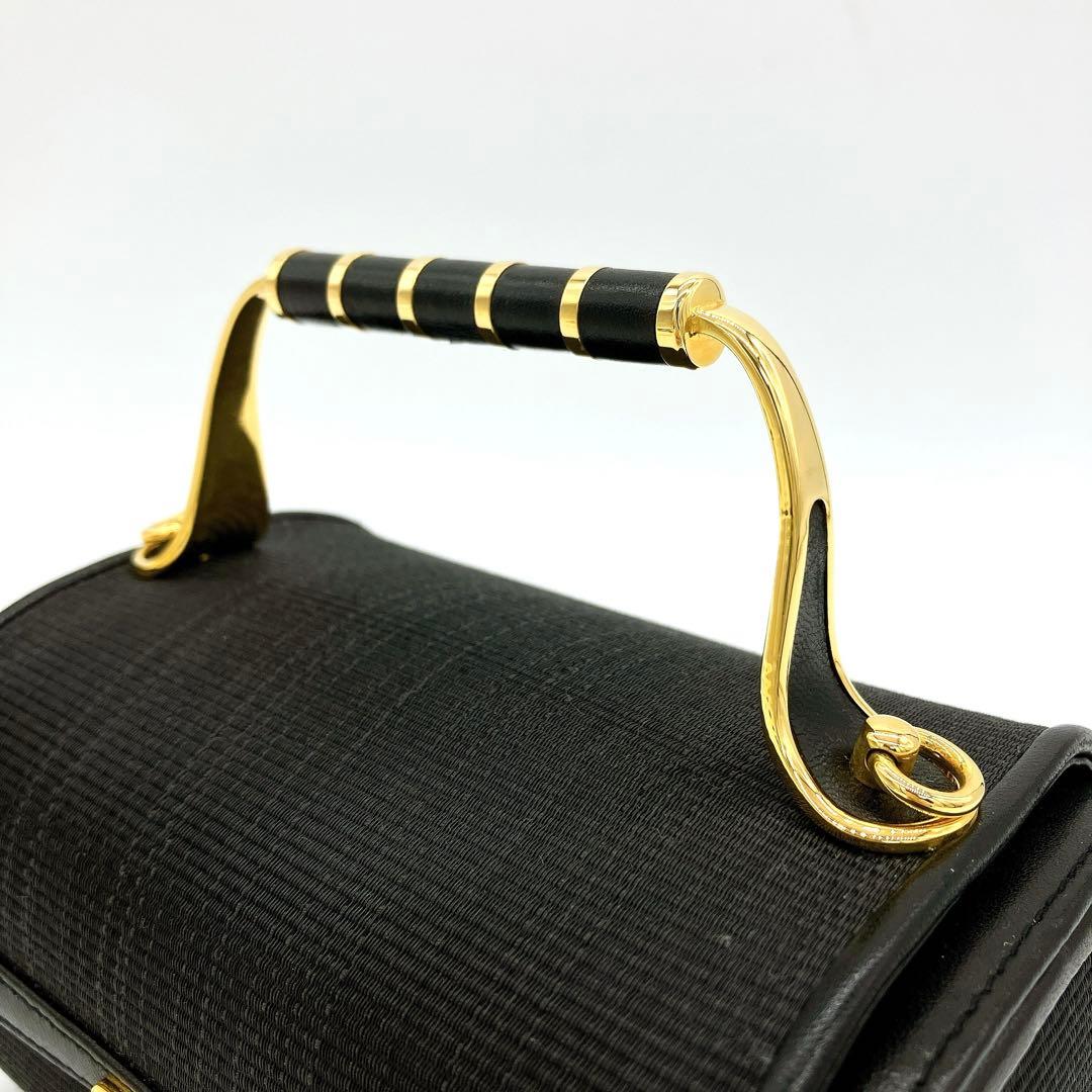 美品【COMTESSE】ミニバニティバッグ　ゴールド金具　ホースヘア　ブラック.