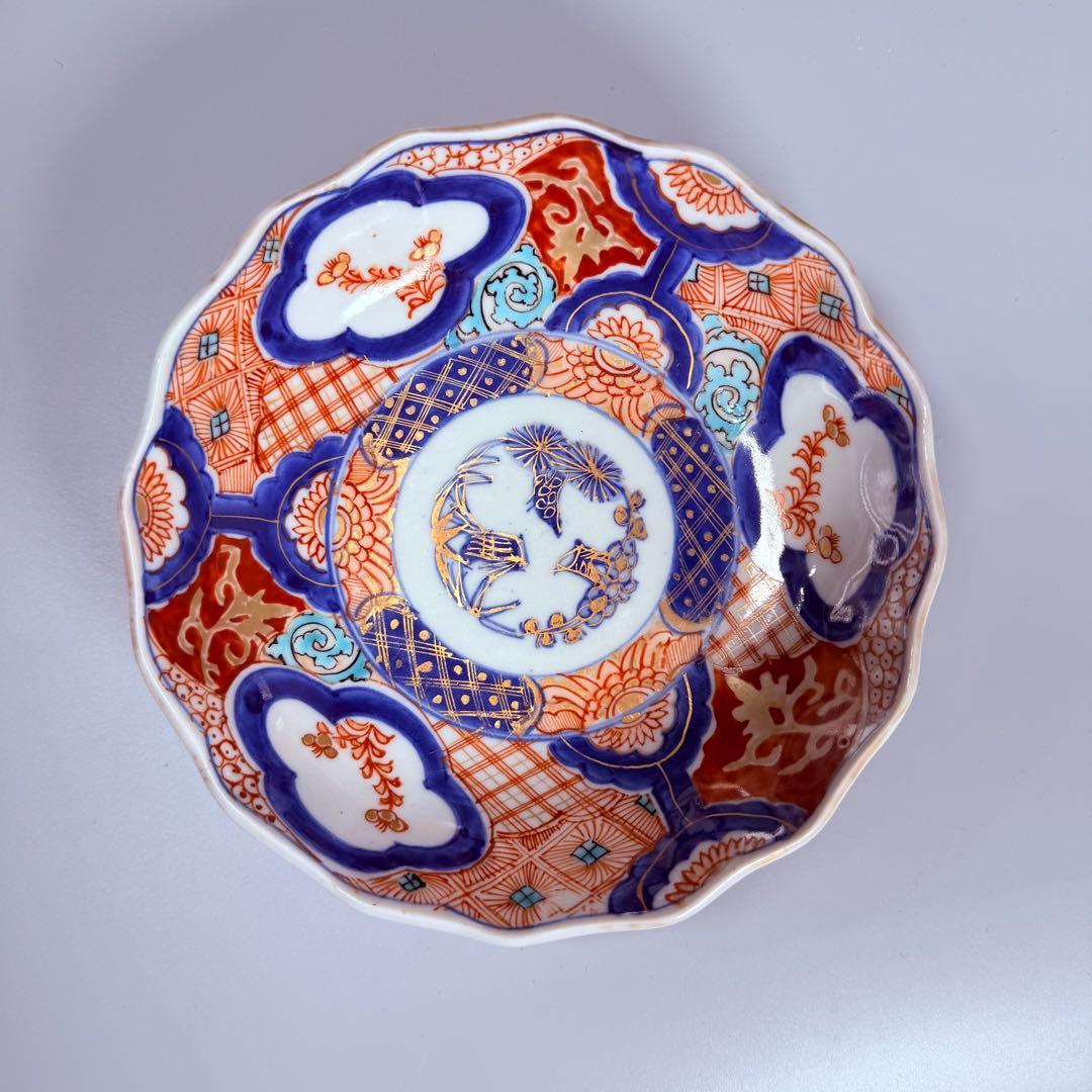 古伊万里　色絵松竹梅なます皿　五客　蛇の目高台　赤絵　緻密な絵付け　古器を楽しむ