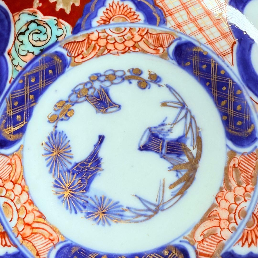 古伊万里　色絵松竹梅なます皿　五客　蛇の目高台　赤絵　緻密な絵付け　古器を楽しむ