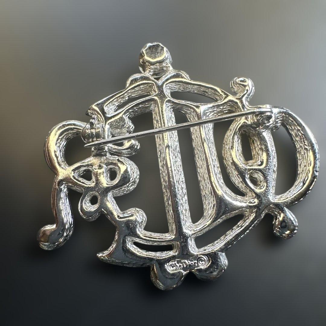 【vintage】ディオール　ラインストーン　エンブレム　ロゴブローチ