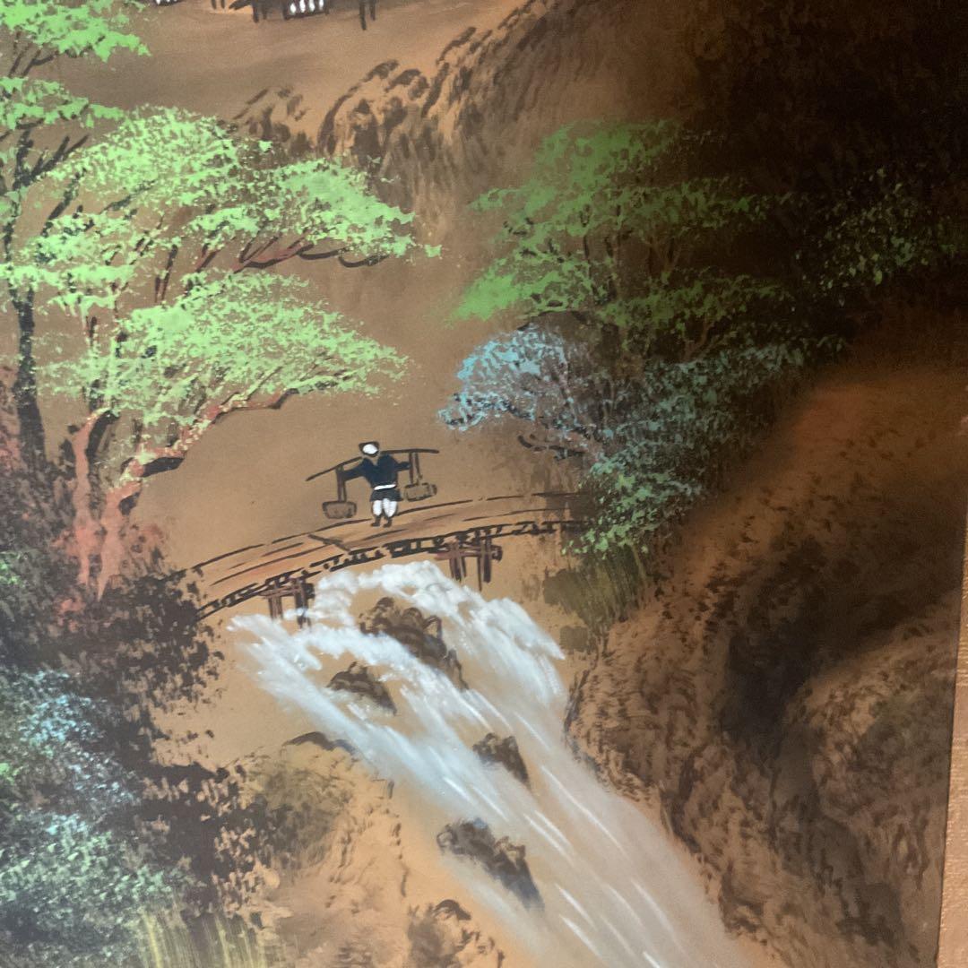 翠 古 筆 絹本 彩色画山水風景図 共箱付 落款印在