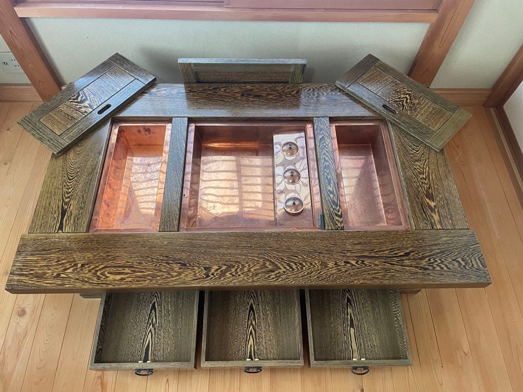 囲炉裏テーブル 火鉢 無垢材 昭和レトロ 大きめ