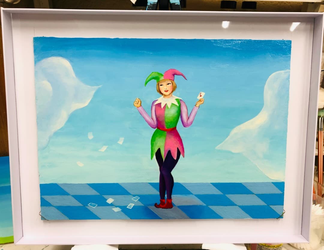 ハートのエース　ピエロ　アルルカン　油絵　絵画　絵　アート　インテリア 額入り