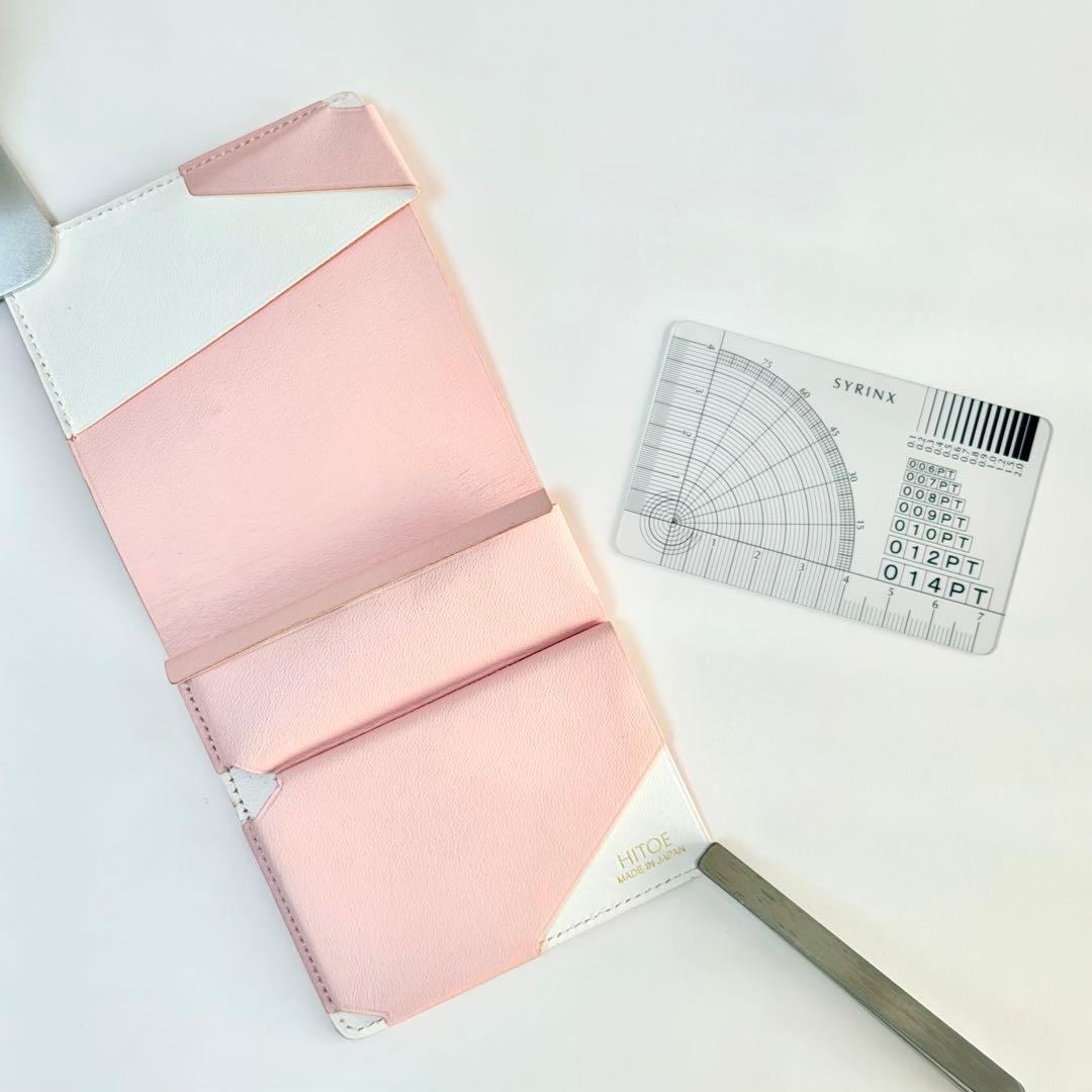 【美品】SYRINX Hitoe Fold Aria 折り財布 ピンク レザー