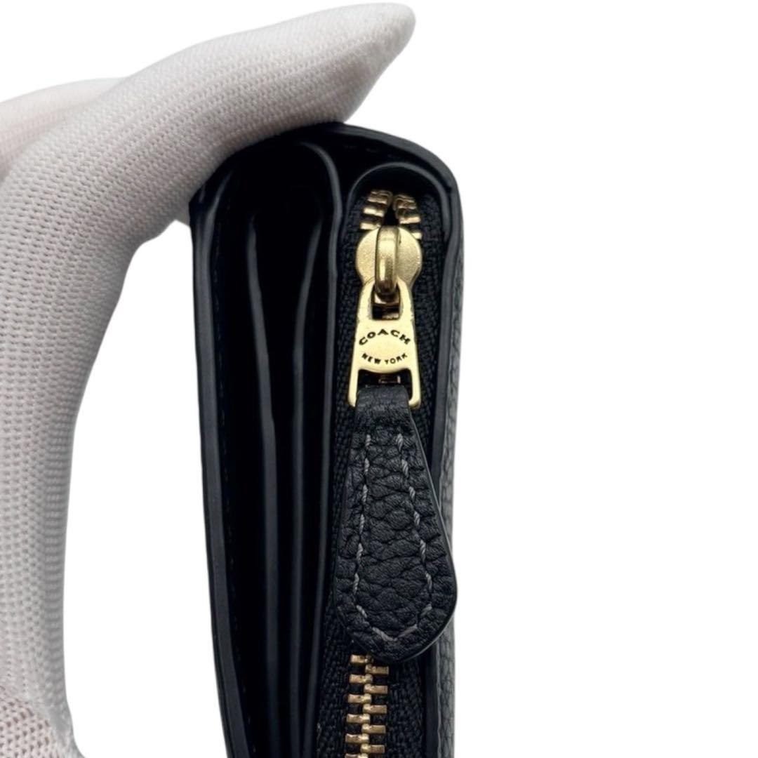 美品◎ YKK刻印あり◎ コーチ レキシー 折り財布 ラウンドジップ 黒 シボ革