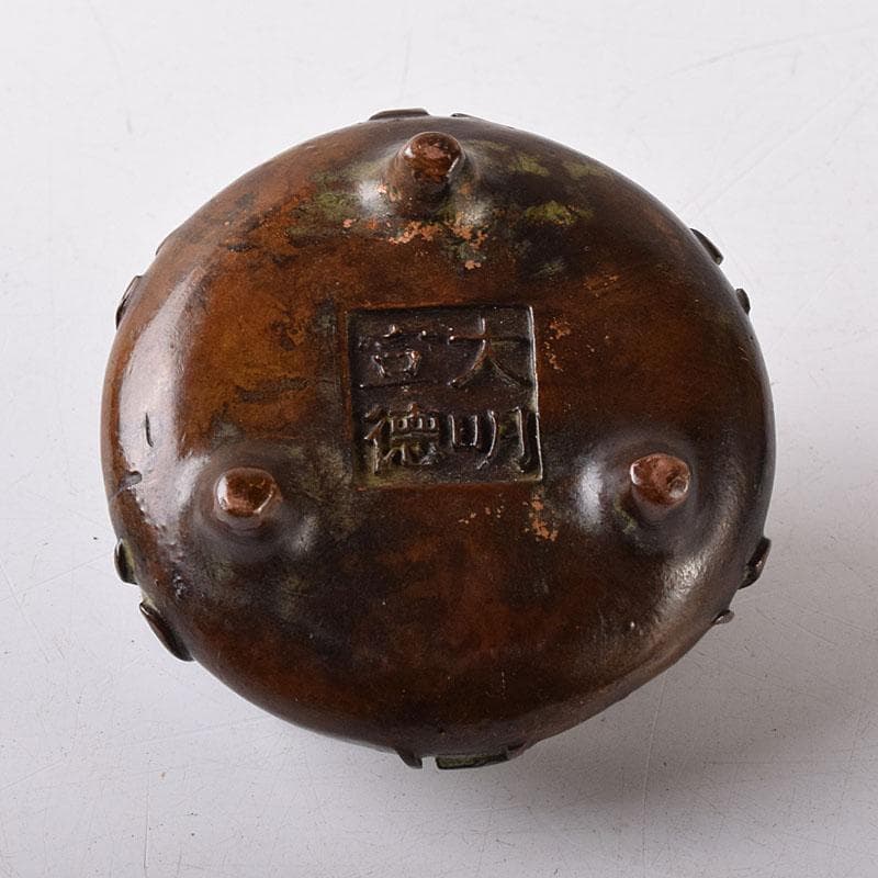 中国　古銅宣徳銅　漢詩刻　沖耳爐　香炉　V R8474