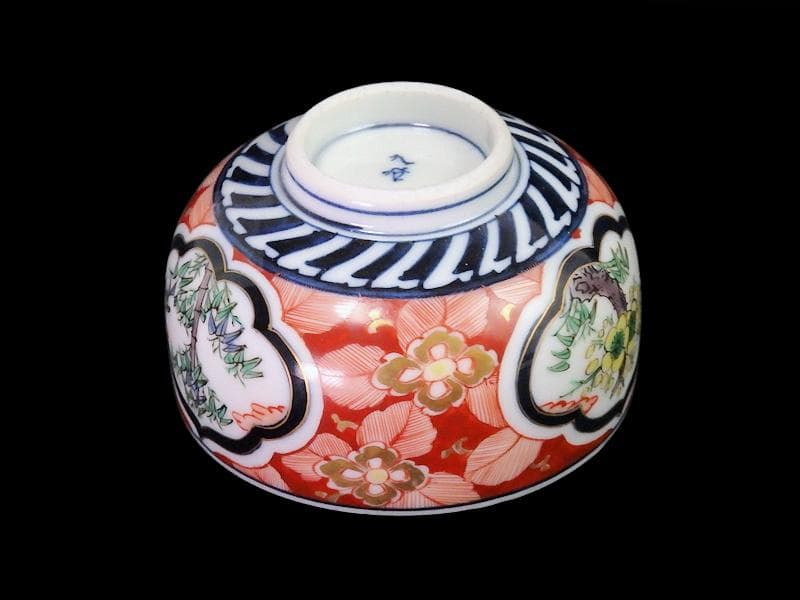 九谷　金襴手　窓絵　松竹梅の図　りん茶碗　湯呑　F336AS-fbul