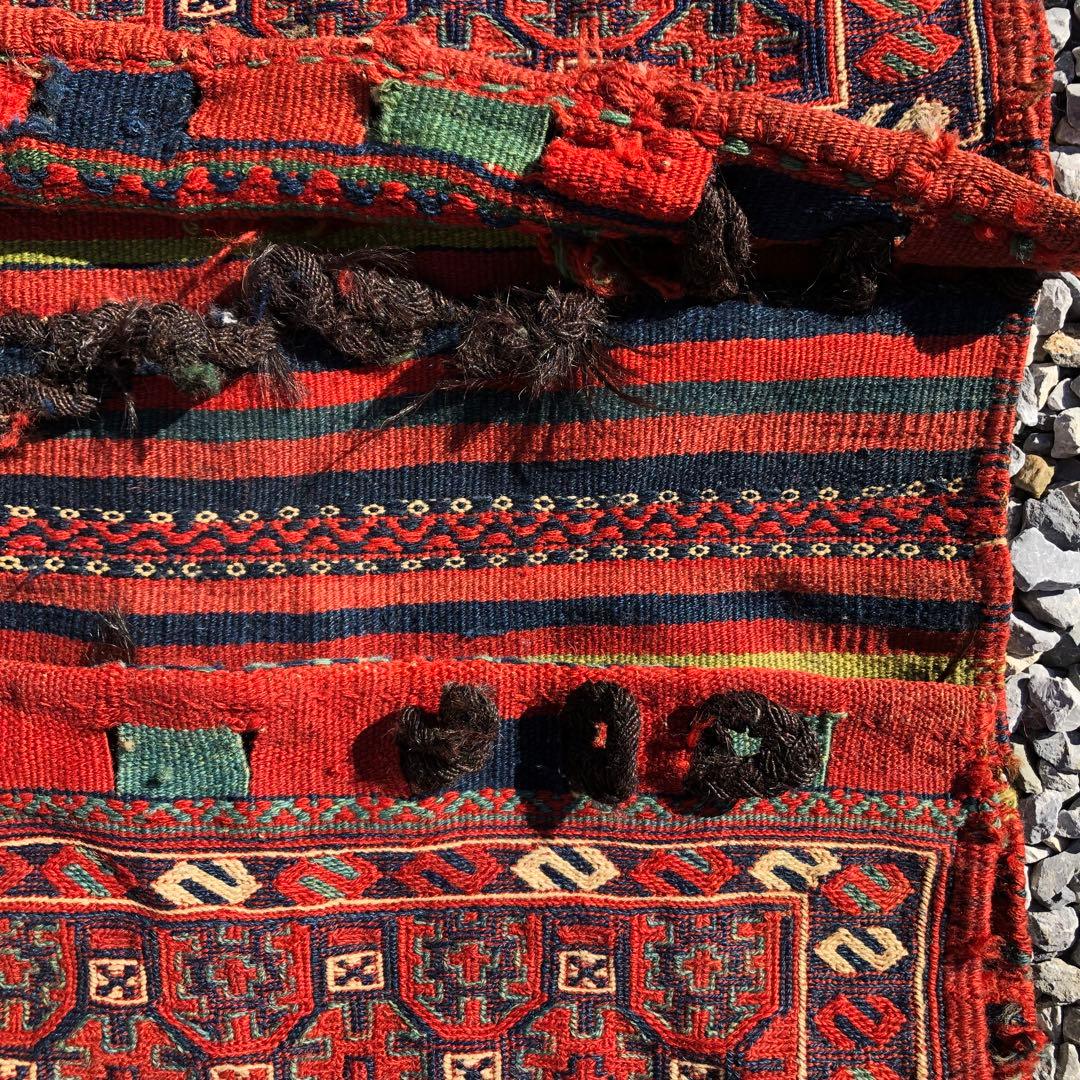 アンティーク クルド系 スマック織 鞍掛袋を開いたランナー 手織りトライバルラグ