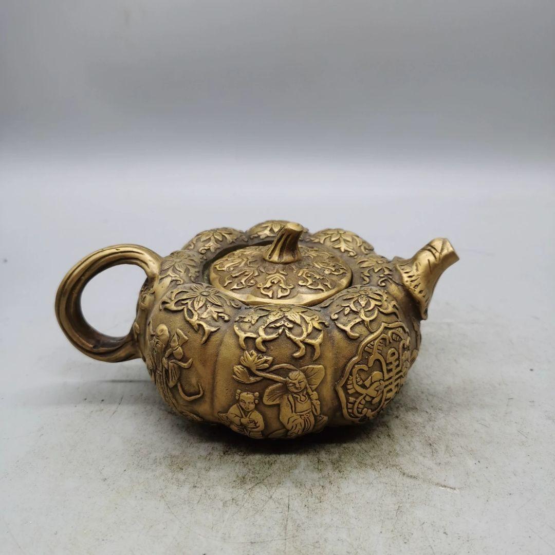 銅製 八仙提手茶壺 茶道具 香道具 装飾品 工芸品 美術品 置物